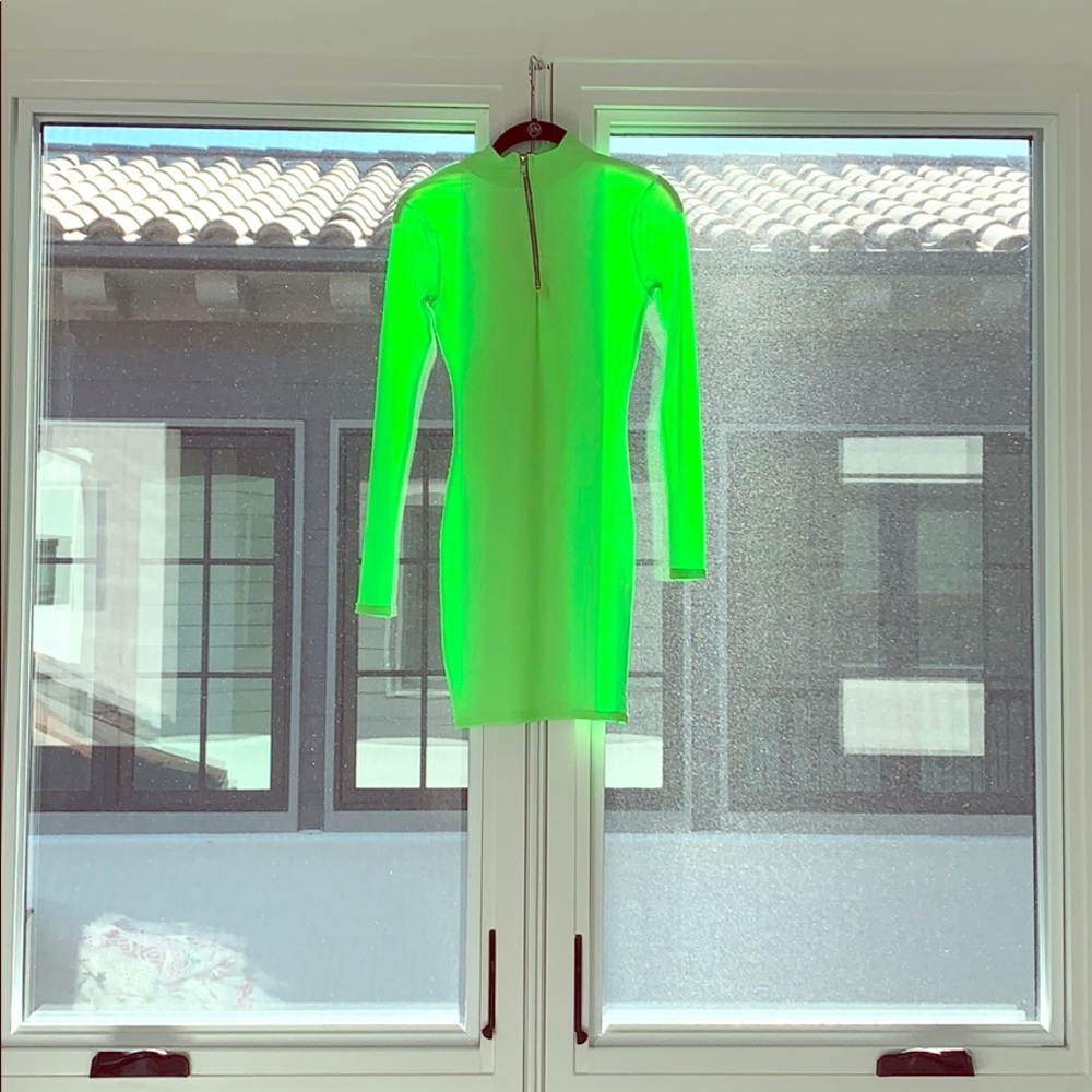 Neon Zip Down Ribbed Dress